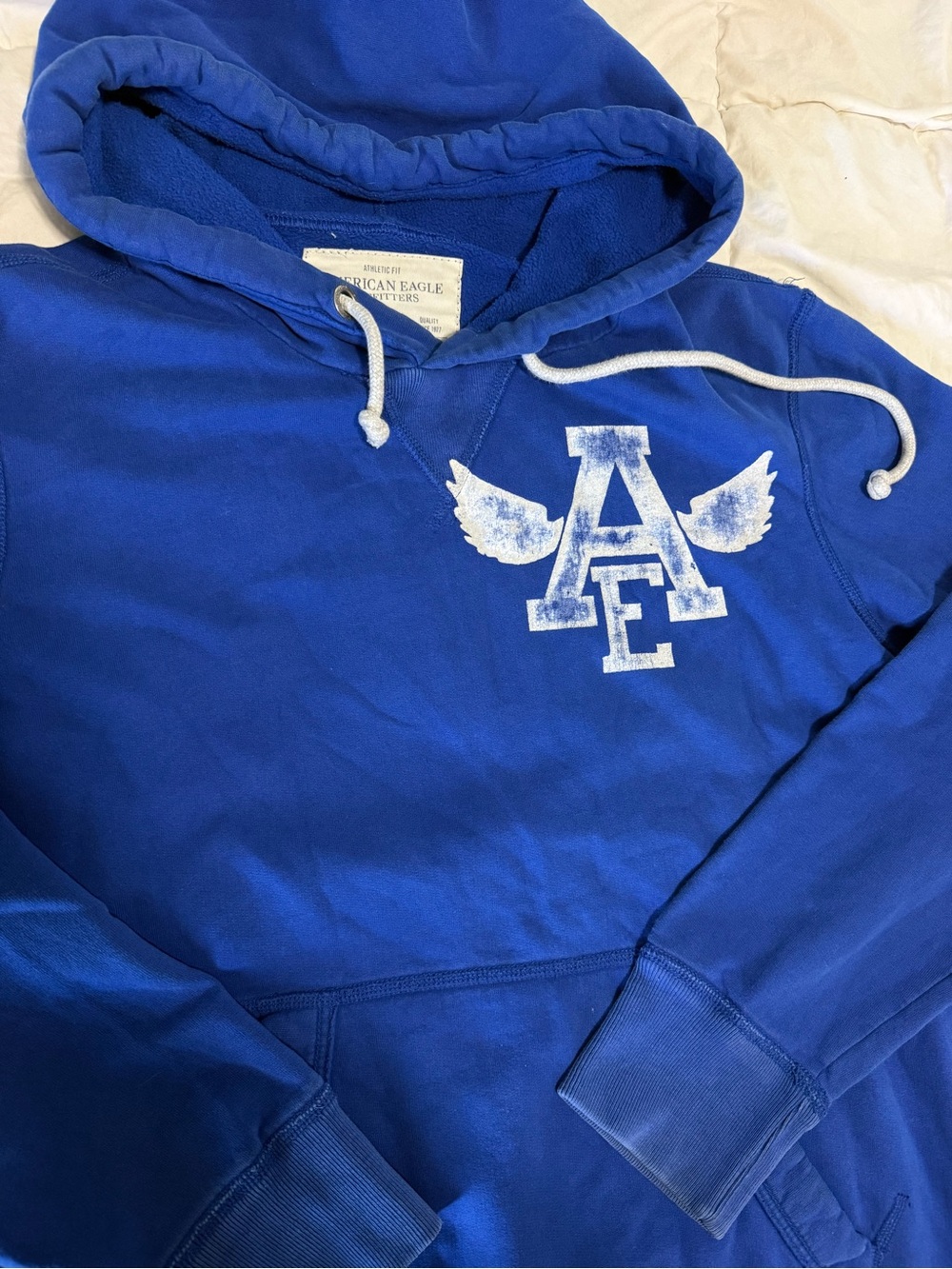 American Eagle Outfitters Royal Blue Crewneck Hoodie with White AF Wings